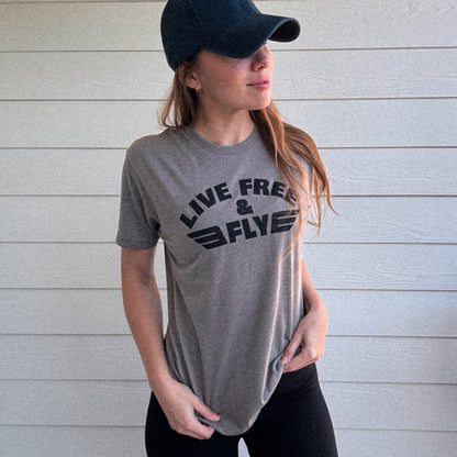 LIVE FREE & FLY TEE - Warm Grey