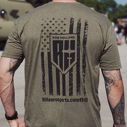 RH AEROSPORTS MILITARY GREEN FLAG TEE